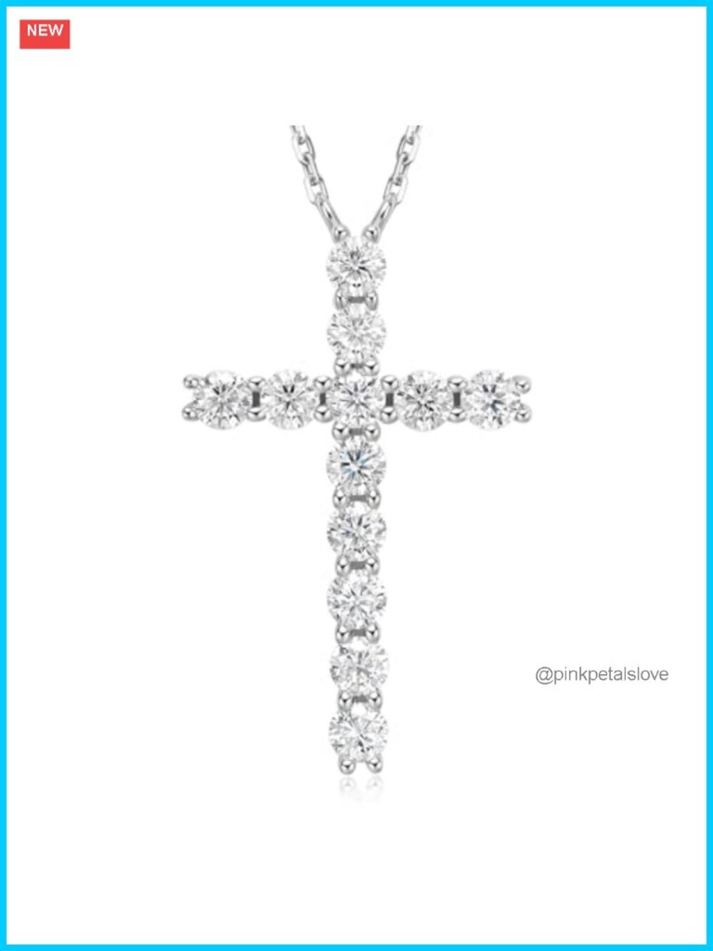 Moissanite Cross Necklace 925 Sterling Silver 18K White Gold Plated